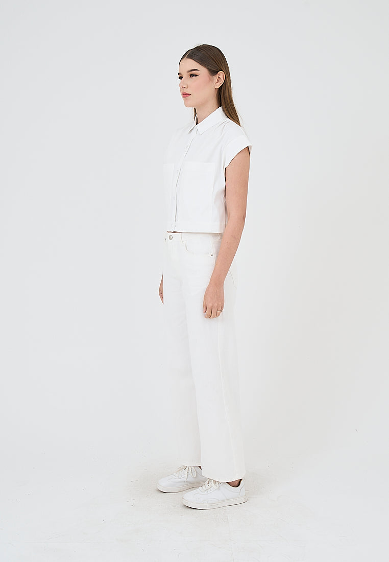 Mossimo Joy Off White Cropped Polo Shirt