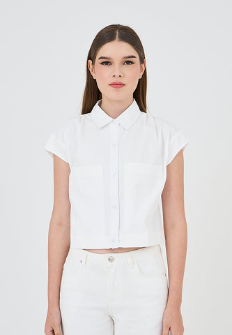 Mossimo Joy Off White Cropped Polo Shirt