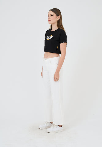 Mossimo Maila Black Fanta Vintage Cropped Fit Tee