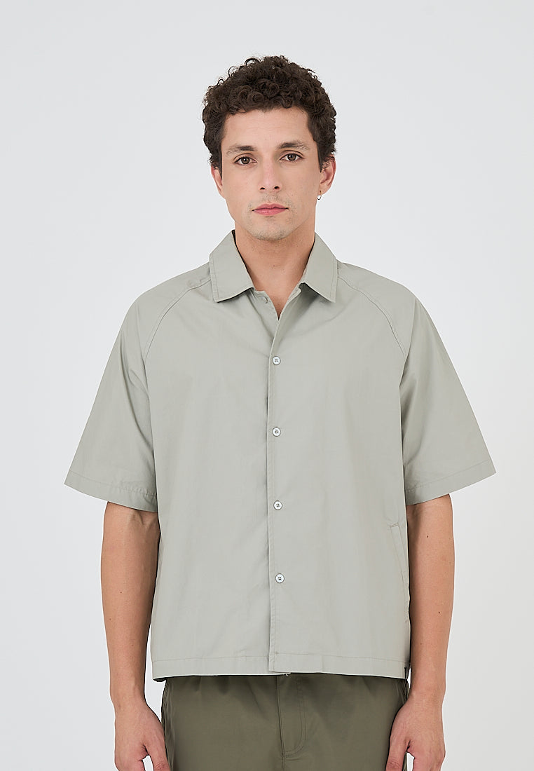 Mossimo Isaiah Light Gray Relaxed Fit Woven Short Sleeves Top