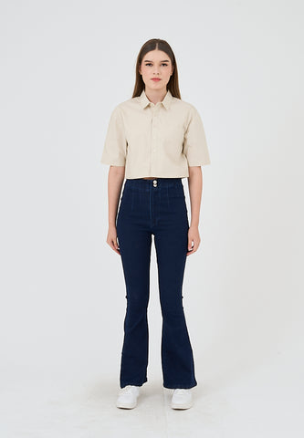 Mossimo Halley Beige Loose Short Sleeves Cropped Polo