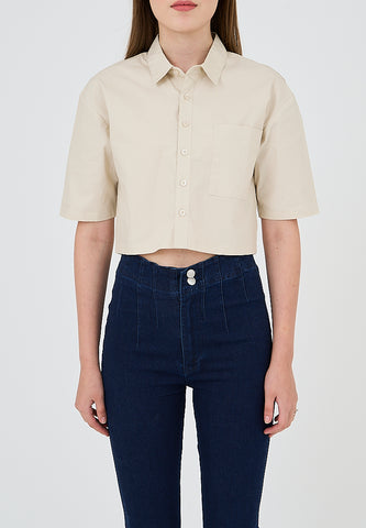 Mossimo Halley Beige Loose Short Sleeves Cropped Polo