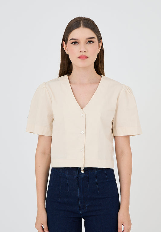 Mossimo Lyka Beige Puff Sleeves Top
