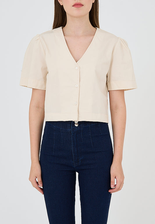Mossimo Lyka Beige Puff Sleeves Top