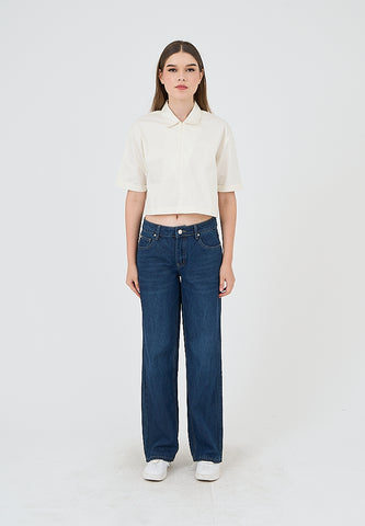 Mossimo Zy Off White Cropped Top with Zipper