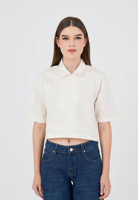 Mossimo Zy Off White Cropped Top with Zipper
