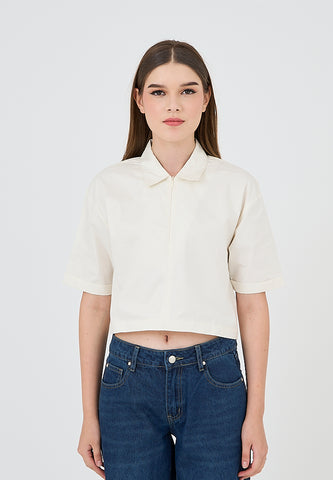 Mossimo Zy Off White Cropped Top with Zipper