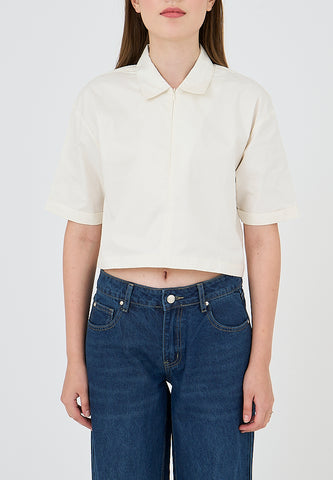 Mossimo Zy Off White Cropped Top with Zipper