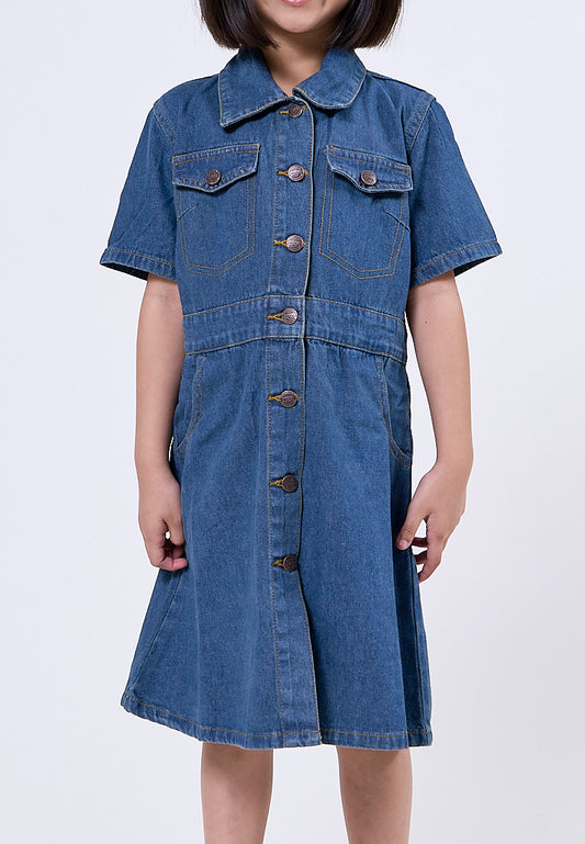Mossimo Kids Ayen Medium Blue Flap Pocket Button Front Denim Dress