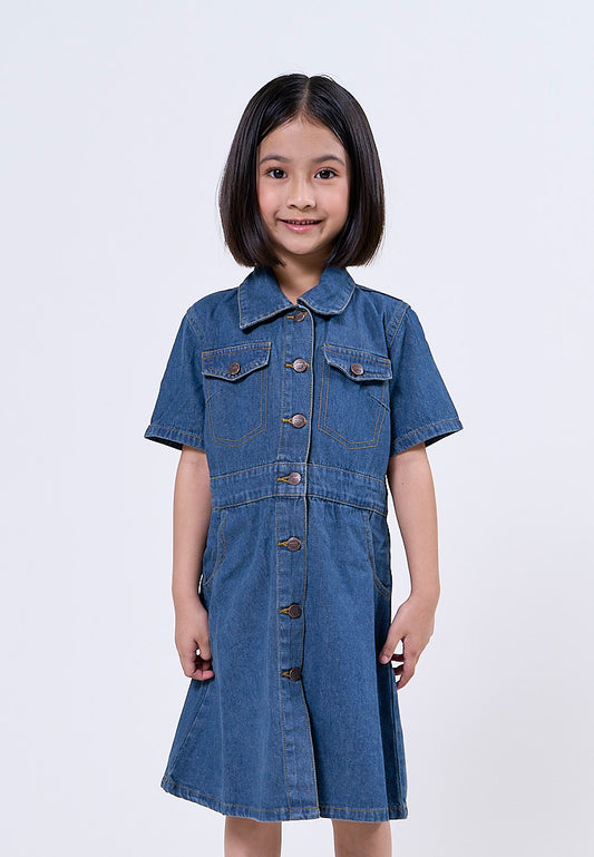 Mossimo Kids Vivienne Medium Blue Flap Pocket Button Front Denim Dress