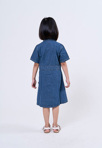 Mossimo Kids Ayen Medium Blue Flap Pocket Button Front Denim Dress