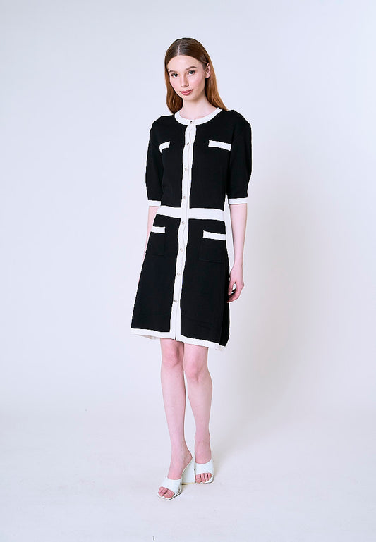 Mossimo Remy Black White Midi Knitted Dress