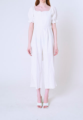 Mossimo Emma White Eyelet Jumpsuit w/Puff Sleeves