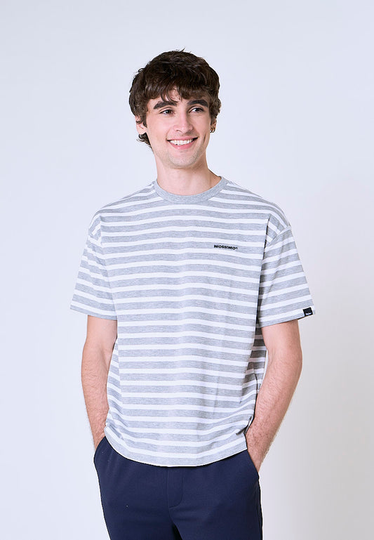 Mossimo Finnian Gray White Premium Stripes Urban Fit Tee
