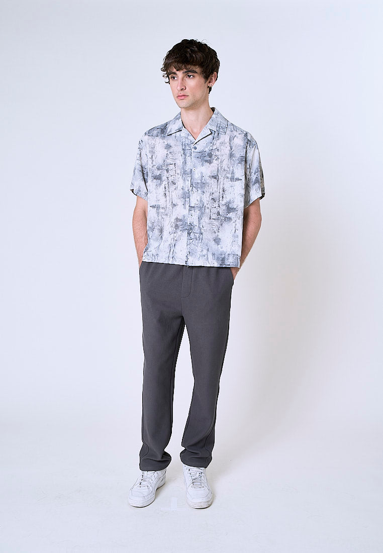 Mossimo Anton Gray Printed Boxy Woven Short Sleeves