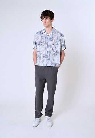 Mossimo Anton Gray Printed Boxy Woven Short Sleeves