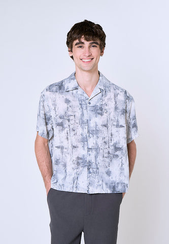 Mossimo Anton Gray Printed Boxy Woven Short Sleeves