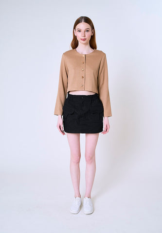 Mossimo Eleanor Brown Cropped Tweed Jacket