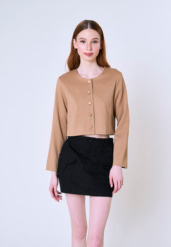 Mossimo Eleanor Brown Cropped Tweed Jacket