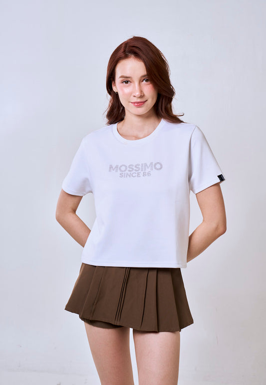 Mossimo White Classic Cropped Fit Tee w/ Studs Premium Round Neck For Women