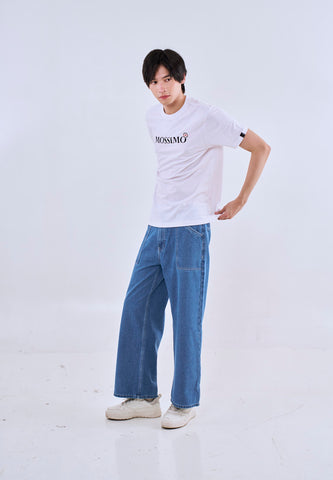 Mossimo Light Blue Straight Fit Jeans w/ Top Stitching For Men