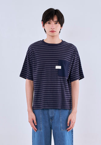 Mossimo Dalton Navy White Cropped Loose Fit Tee Round Neck For Men