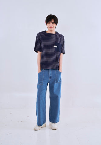 Mossimo Dalton Navy White Cropped Loose Fit Tee Round Neck For Men