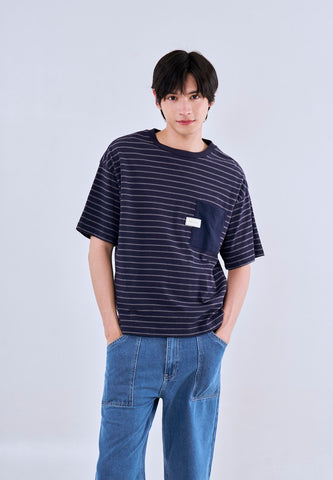 Mossimo Dalton Navy White Cropped Loose Fit Tee Round Neck For Men