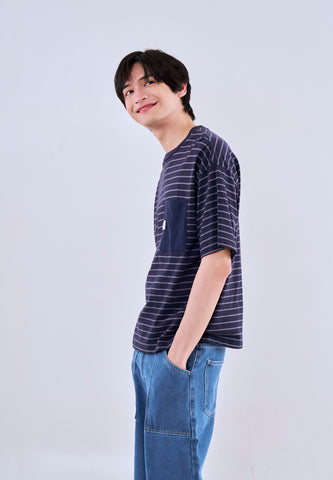 Mossimo Dalton Navy White Cropped Loose Fit Tee Round Neck For Men