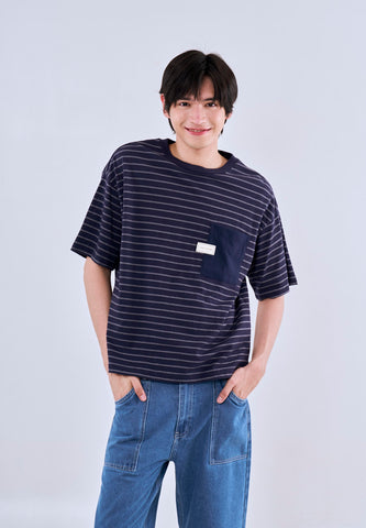 Mossimo Dalton Navy White Cropped Loose Fit Tee Round Neck For Men