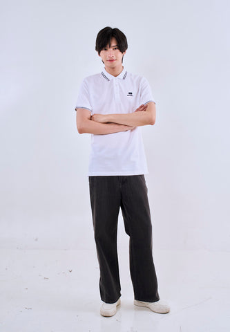Mossimo White Polo Shirt with Tipping on Collar For Men