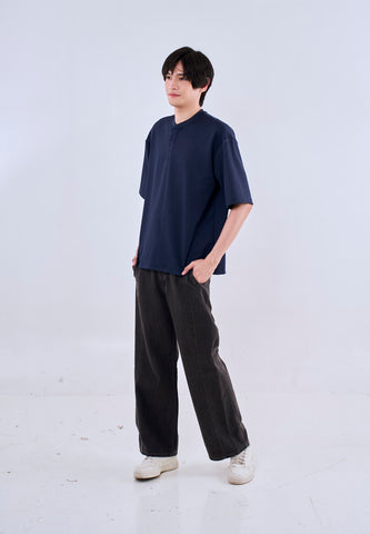 Mossimo Percy Navy Blue Tailored Fit Henly Shirt Top For Men