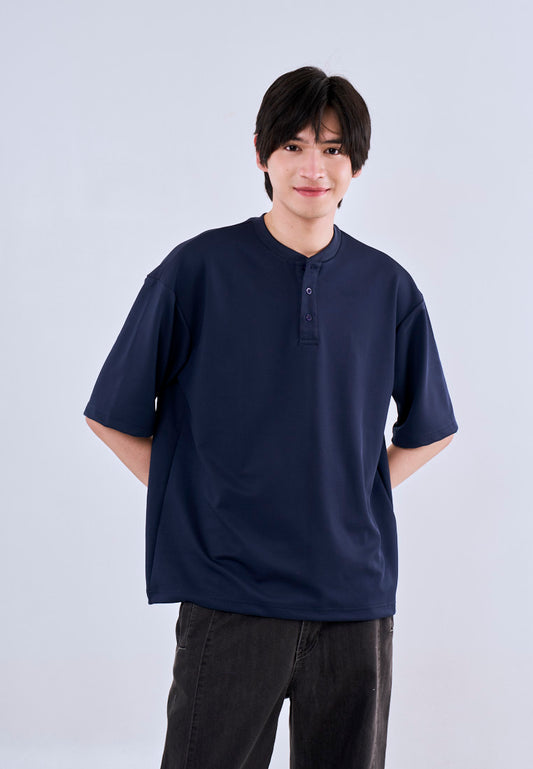 Mossimo Percy Navy Blue Tailored Fit Henly Shirt Top For Men