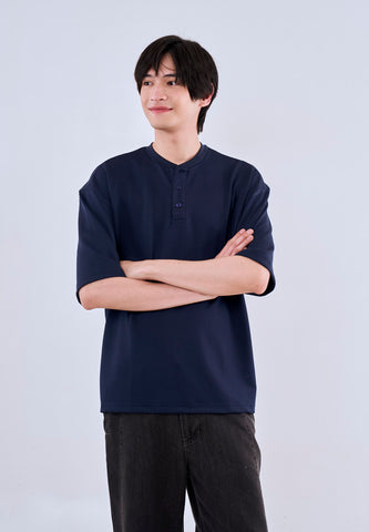 Mossimo Percy Navy Blue Tailored Fit Henly Shirt Top For Men