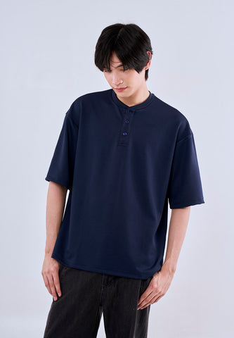 Mossimo Percy Navy Blue Tailored Fit Henly Shirt Top For Men