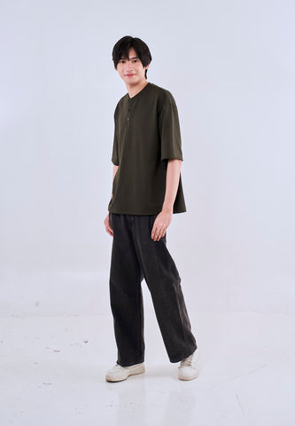 Mossimo Percy Dark Green Tailored Fit Henly Shirt Tee For Men