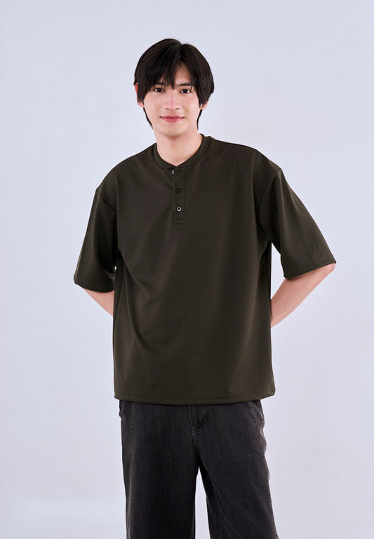 Mossimo Percy Dark Green Tailored Fit Henly Shirt Tee For Men