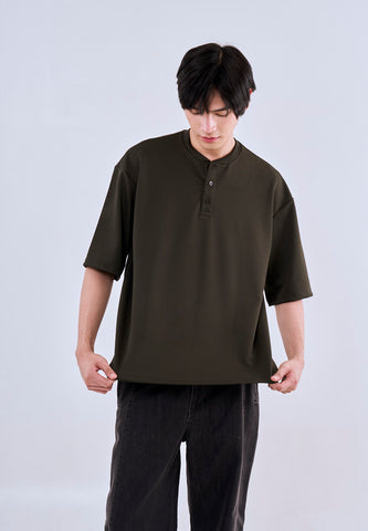 Mossimo Percy Dark Green Tailored Fit Henly Shirt Tee For Men