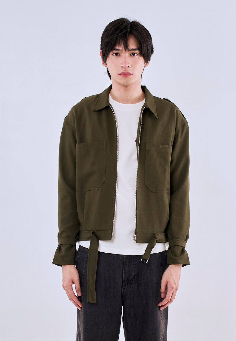 Mossimo Gabriel Green Boxy Zip Up Jacket w/ Belt For Men