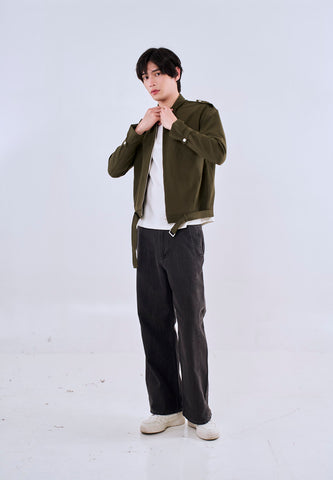 Mossimo Gabriel Green Boxy Zip Up Jacket w/ Belt For Men