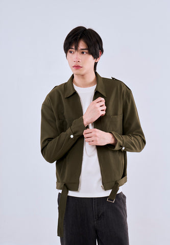 Mossimo Gabriel Green Boxy Zip Up Jacket w/ Belt For Men