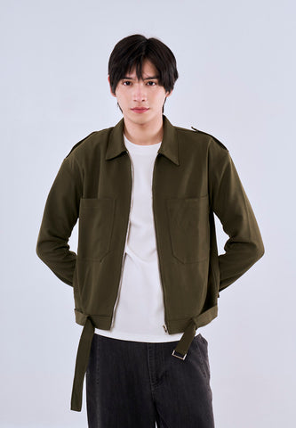 Mossimo Gabriel Green Boxy Zip Up Jacket w/ Belt For Men