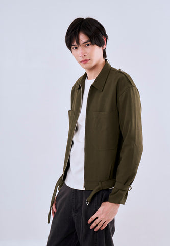 Mossimo Gabriel Green Boxy Zip Up Jacket w/ Belt For Men