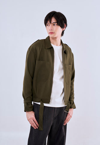 Mossimo Gabriel Green Boxy Zip Up Jacket w/ Belt For Men
