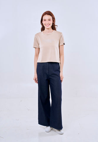 Mossimo Brown Classic Cropped Fit Tee w/ Studs Premium Round Neck For Women