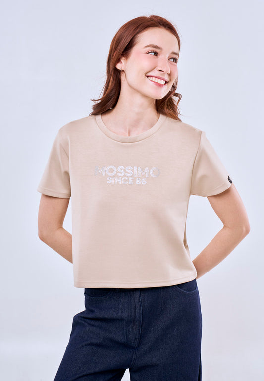 Mossimo Brown Classic Cropped Fit Tee w/ Studs Premium Round Neck For Women