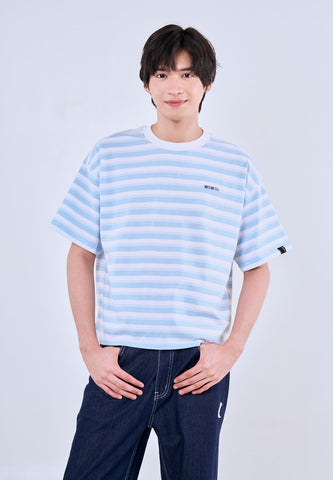 Mossimo Arlo Blue White Cropped Loose Fit Tee  Premium Round Neck For Men