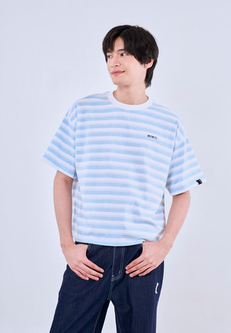 Mossimo Arlo Blue White Cropped Loose Fit Tee  Premium Round Neck For Men
