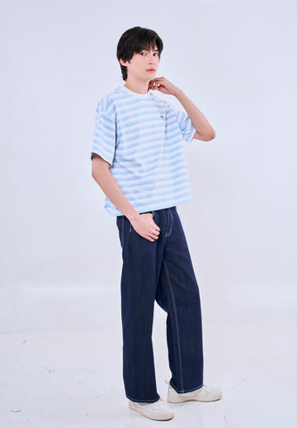 Mossimo Arlo Blue White Cropped Loose Fit Tee  Premium Round Neck For Men
