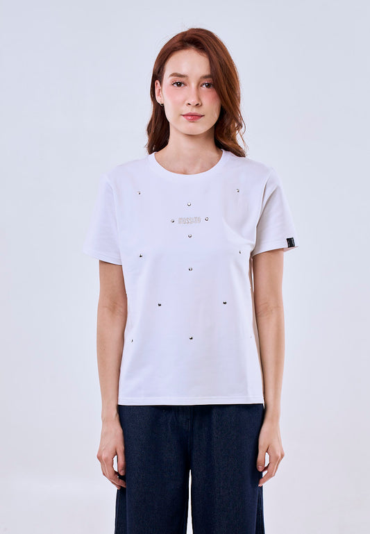 Mossimo White Classic Fit Tee w/ Studs Premium Round Neck For Women